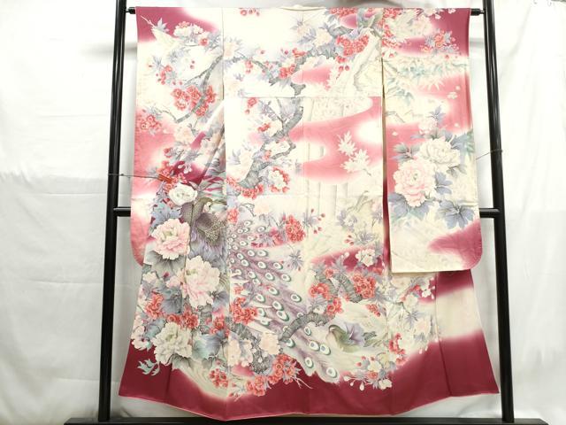 平和屋着物■豪華振袖　刺繍　孔雀枝花文　金彩　正絹　逸品　DABH1392qa