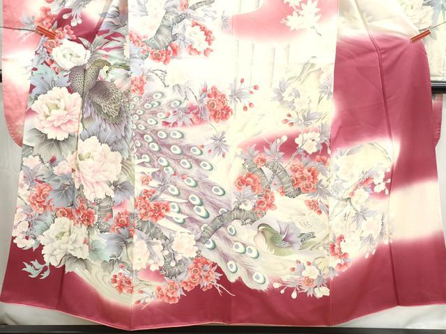平和屋着物■豪華振袖　刺繍　孔雀枝花文　金彩　正絹　逸品　DABH1392qa