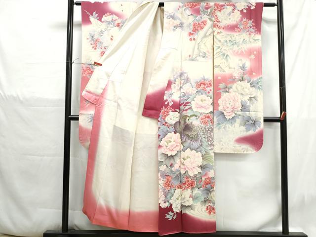 平和屋着物■豪華振袖　刺繍　孔雀枝花文　金彩　正絹　逸品　DABH1392qa