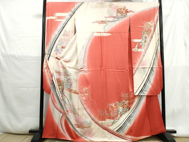 平和屋着物■豪華振袖　駒刺繍　御所車文　暈し染め　金銀彩　正絹　逸品　DABH1393qa
