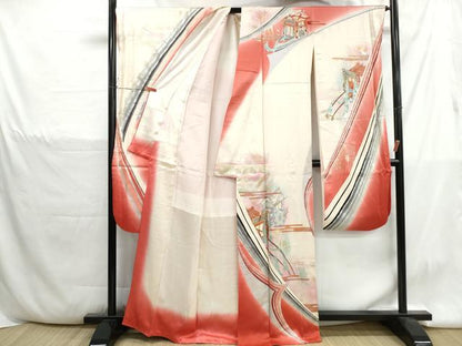 平和屋着物■豪華振袖　駒刺繍　御所車文　暈し染め　金銀彩　正絹　逸品　DABH1393qa