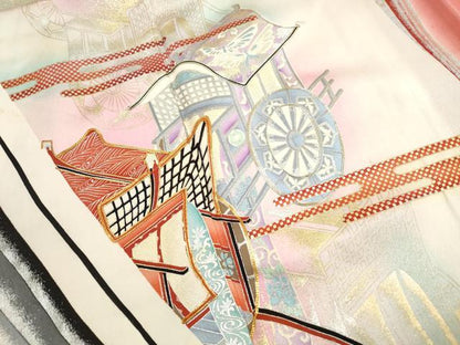 平和屋着物■豪華振袖　駒刺繍　御所車文　暈し染め　金銀彩　正絹　逸品　DABH1393qa