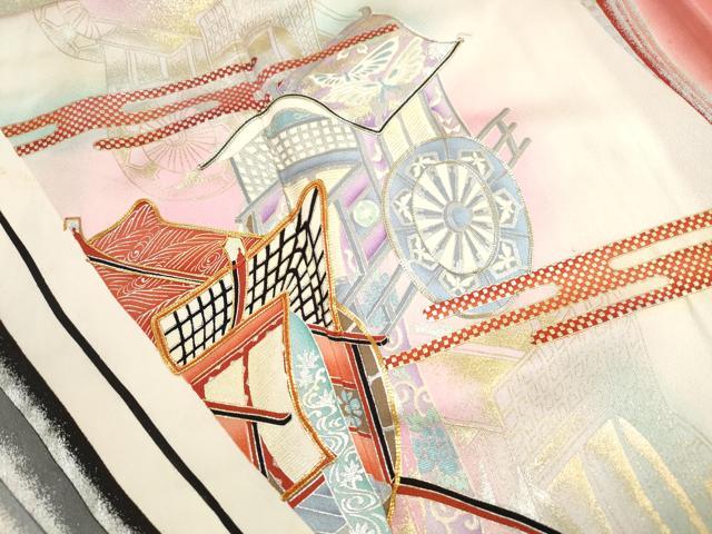 平和屋着物■豪華振袖　駒刺繍　御所車文　暈し染め　金銀彩　正絹　逸品　DABH1393qa