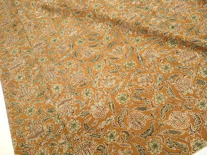 平和屋着物■上質な小紋　型染め　更紗花文　鬼しぼ縮緬　正絹　逸品　DABH1397qa