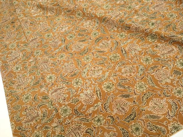 平和屋着物■上質な小紋　型染め　更紗花文　鬼しぼ縮緬　正絹　逸品　DABH1397qa