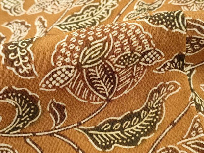 平和屋着物■上質な小紋　型染め　更紗花文　鬼しぼ縮緬　正絹　逸品　DABH1397qa