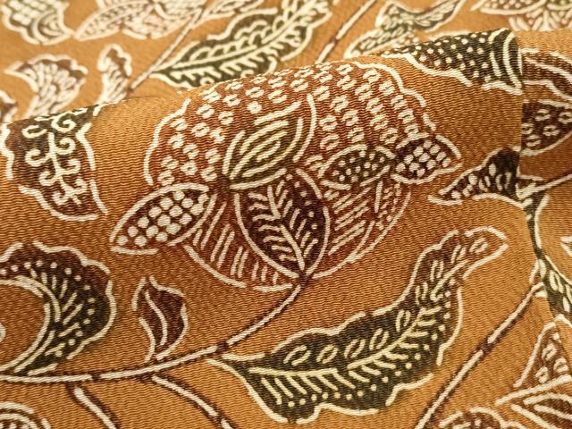 平和屋着物■上質な小紋　型染め　更紗花文　鬼しぼ縮緬　正絹　逸品　DABH1397qa