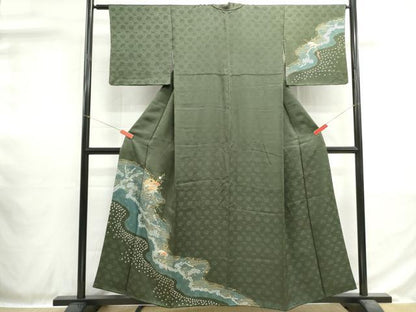 平和屋着物■訪問着　駒刺繍　絞り　雪輪枝松文　金彩　正絹　逸品　DABH1398qa