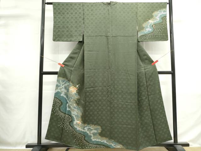 平和屋着物■訪問着　駒刺繍　絞り　雪輪枝松文　金彩　正絹　逸品　DABH1398qa