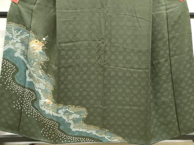 平和屋着物■訪問着　駒刺繍　絞り　雪輪枝松文　金彩　正絹　逸品　DABH1398qa