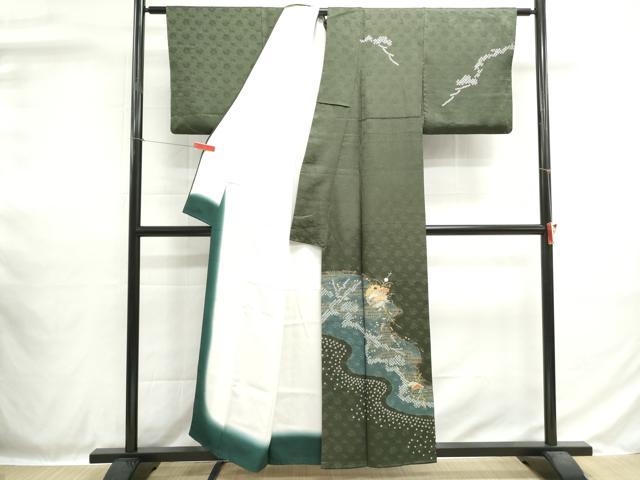 平和屋着物■訪問着　駒刺繍　絞り　雪輪枝松文　金彩　正絹　逸品　DABH1398qa