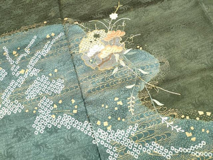 平和屋着物■訪問着　駒刺繍　絞り　雪輪枝松文　金彩　正絹　逸品　DABH1398qa