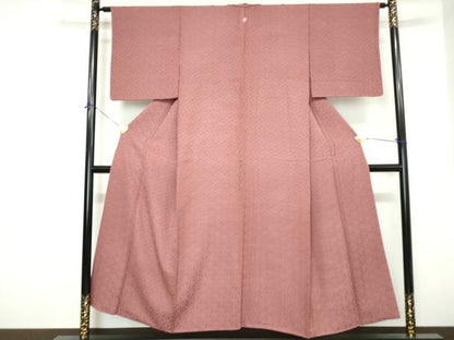 平和屋着物■上質な色無地　檜扇地紋　蘇芳香色　正絹　逸品　DABH1405qa
