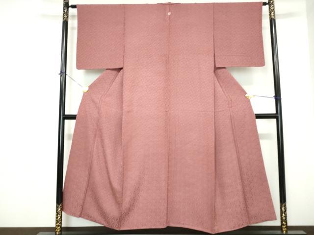 平和屋着物■上質な色無地　檜扇地紋　蘇芳香色　正絹　逸品　DABH1405qa