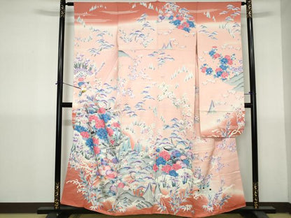 平和屋着物■豪華振袖　駒刺繍　風景花松文　牡丹　暈し染め　金彩　正絹　逸品　DABH1409qa