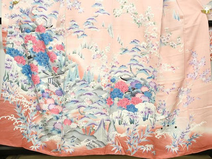 平和屋着物■豪華振袖　駒刺繍　風景花松文　牡丹　暈し染め　金彩　正絹　逸品　DABH1409qa