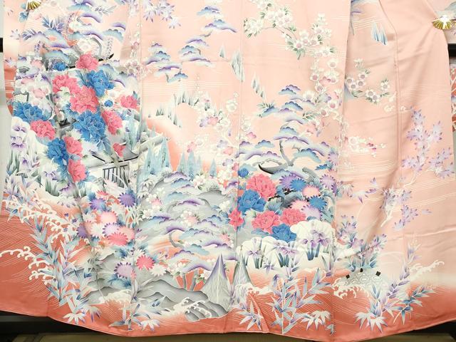 平和屋着物■豪華振袖　駒刺繍　風景花松文　牡丹　暈し染め　金彩　正絹　逸品　DABH1409qa