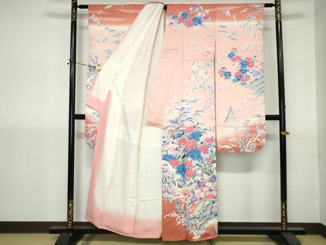平和屋着物■豪華振袖　駒刺繍　風景花松文　牡丹　暈し染め　金彩　正絹　逸品　DABH1409qa
