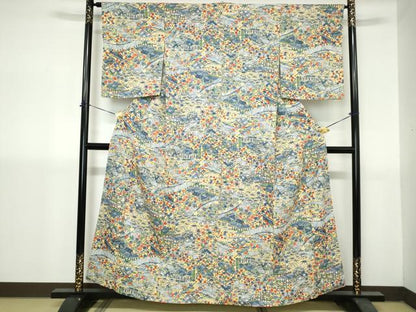 平和屋着物■上質な小紋　型染め　風景花文　松竹梅　正絹　逸品　DABH1412qa