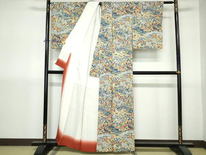 平和屋着物■上質な小紋　型染め　風景花文　松竹梅　正絹　逸品　DABH1412qa