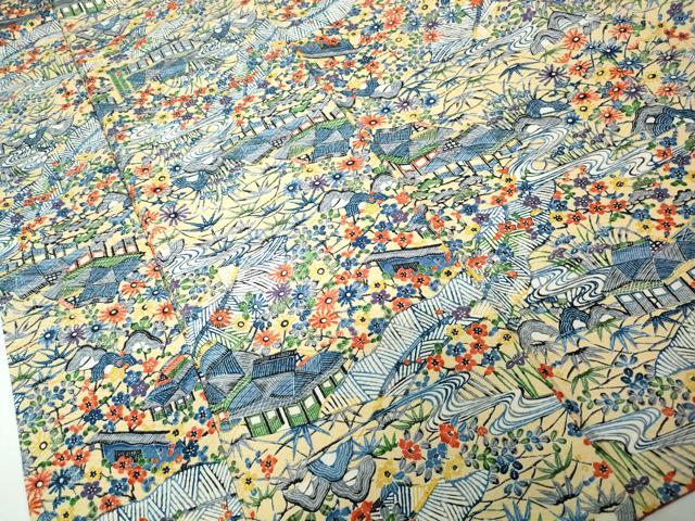 平和屋着物■上質な小紋　型染め　風景花文　松竹梅　正絹　逸品　DABH1412qa