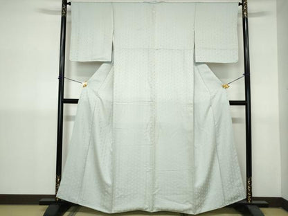 平和屋着物■上質な色無地　七宝花地紋　白藍色　正絹　逸品　DABH1417qa