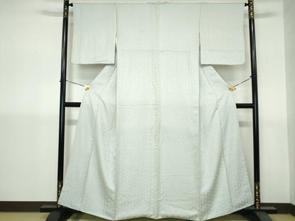 平和屋着物■上質な色無地　七宝花地紋　白藍色　正絹　逸品　DABH1417qa