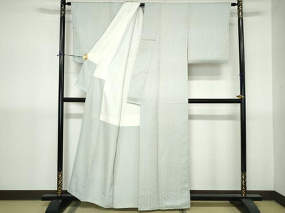 平和屋着物■上質な色無地　七宝花地紋　白藍色　正絹　逸品　DABH1417qa
