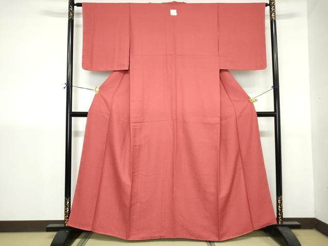平和屋着物■上質な色無地　霞地紋　真朱色　正絹　逸品　未使用　DABH1421qa