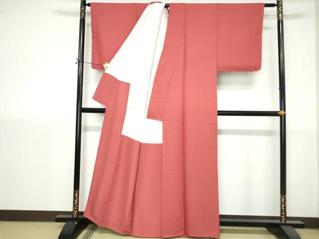 平和屋着物■上質な色無地　霞地紋　真朱色　正絹　逸品　未使用　DABH1421qa