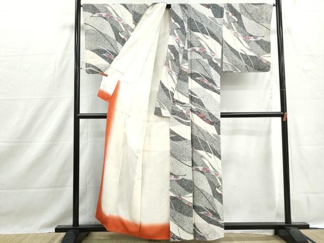 平和屋着物■上質な小紋　鬘帯花文　たたき染め　金彩　正絹　逸品　DABH1428qa