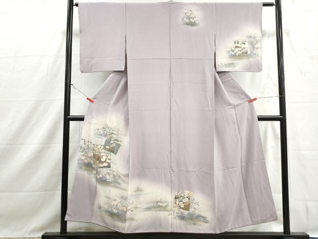 平和屋着物■訪問着　色紙草花文　暈し染め　金銀彩　正絹　逸品　DABH1432qa