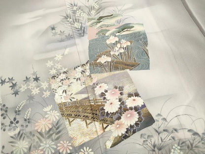 平和屋着物■訪問着　色紙草花文　暈し染め　金銀彩　正絹　逸品　DABH1432qa