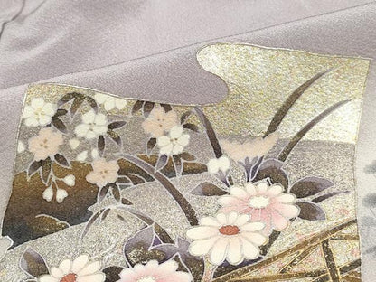 平和屋着物■訪問着　色紙草花文　暈し染め　金銀彩　正絹　逸品　DABH1432qa
