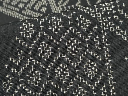 平和屋着物■上質な紬　幾何学青海波文　黒地　正絹　逸品　DABH1437qa