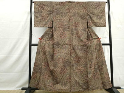 平和屋着物■本場染大島紬　切嵌更紗花文　正絹　逸品　DABH1443qa