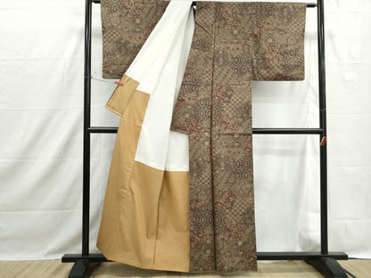 平和屋着物■本場染大島紬　切嵌更紗花文　正絹　逸品　DABH1443qa