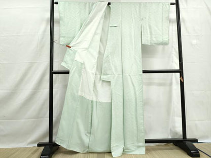平和屋着物■上質な色無地　花青海波地紋　若芽色　正絹　逸品　DABH1445qa