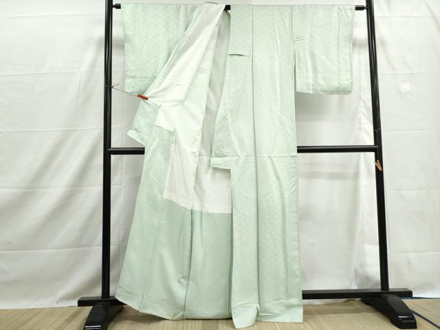 平和屋着物■上質な色無地　花青海波地紋　若芽色　正絹　逸品　DABH1445qa