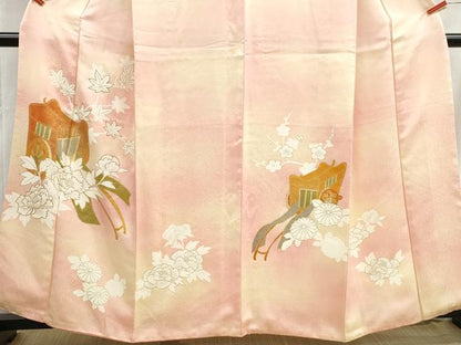 平和屋着物■訪問着　駒刺繍　御所車花文　牡丹　暈し染め　金彩　正絹　逸品　DABH1446qa