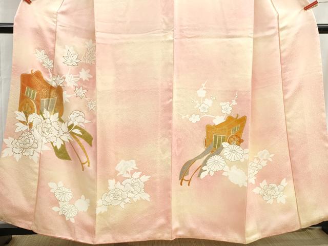 平和屋着物■訪問着　駒刺繍　御所車花文　牡丹　暈し染め　金彩　正絹　逸品　DABH1446qa