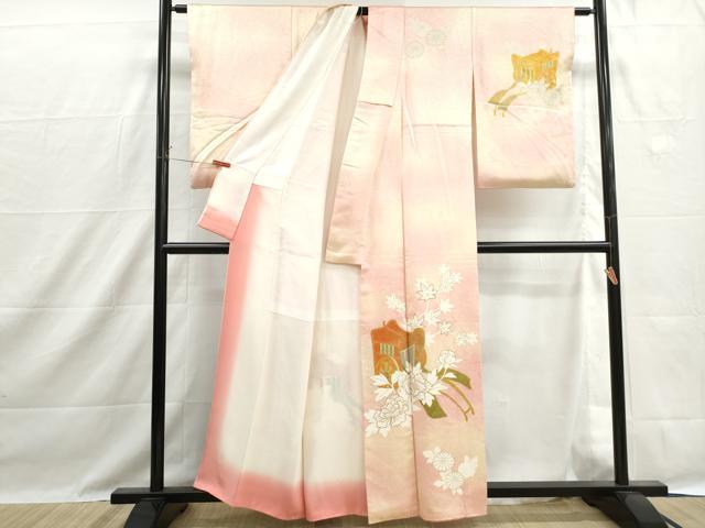 平和屋着物■訪問着　駒刺繍　御所車花文　牡丹　暈し染め　金彩　正絹　逸品　DABH1446qa