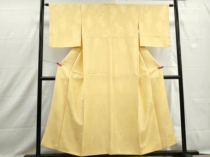 平和屋着物■上質な色無地　舞花地紋　卵色　正絹　逸品　DABH1447qa