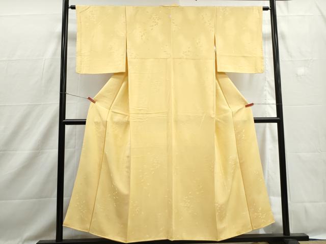 平和屋着物■上質な色無地　舞花地紋　卵色　正絹　逸品　DABH1447qa