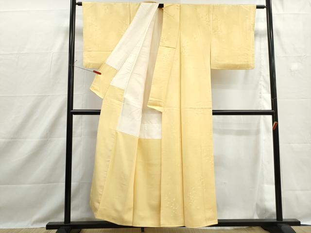 平和屋着物■上質な色無地　舞花地紋　卵色　正絹　逸品　DABH1447qa