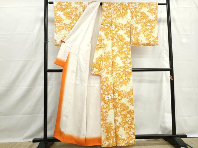 平和屋着物■上質な小紋　手描き　草花文　暈し染め　正絹　逸品　DABH1449qa