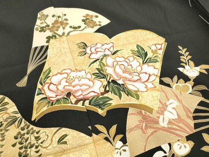 平和屋着物■豪華黒留袖　駒刺繍　冊子群鶴花文　金彩　仮絵羽　正絹　逸品　未使用　DABH1452qa