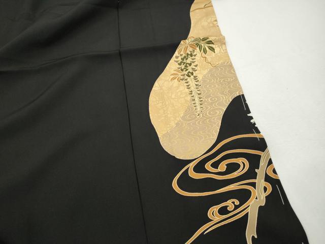 平和屋着物■豪華黒留袖　駒刺繍　冊子群鶴花文　金彩　仮絵羽　正絹　逸品　未使用　DABH1452qa