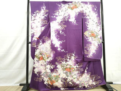 平和屋着物■豪華振袖　駒刺繍　流水地紙花鳥文　暈し染め　金彩　三越扱い　正絹　逸品　DABH1456qa