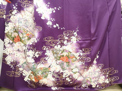 平和屋着物■豪華振袖　駒刺繍　流水地紙花鳥文　暈し染め　金彩　三越扱い　正絹　逸品　DABH1456qa